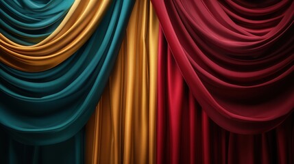 Fototapeta premium Luxurious Drapery with Rich Colors of Gold, Red and Teal Fabric