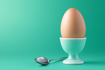 A cute 2D vector of an egg in an egg cup with a spoon beside it