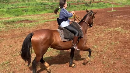 menina faz passeio com cavalo 