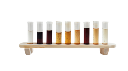 Test tubes showing different stages of beer fermentation on transparent background