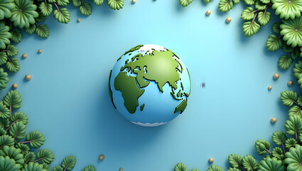 Earth Day Concept: Clean Space Framed by Water Droplets and Globe