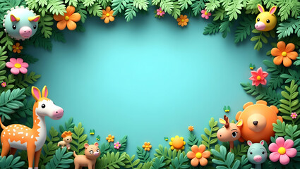 Vibrant Earth and Wildlife Border Frame: Colorful Illustrations Surrounding Earth Globe for Earth Day Messages with Ample Copy Space on the Left Side