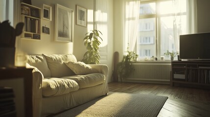 Fototapeta premium Cozy Living Room with Natural Daylight and Soft Accents