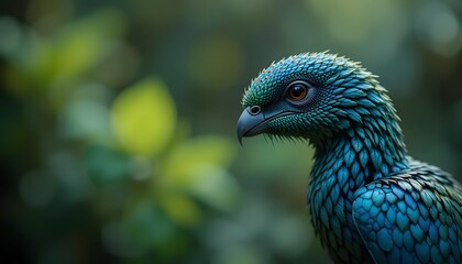 Obraz premium Portrait of a Striking Iridescent Bird in a Lush Natural Environment