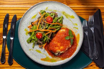 fried chicken with vegetables