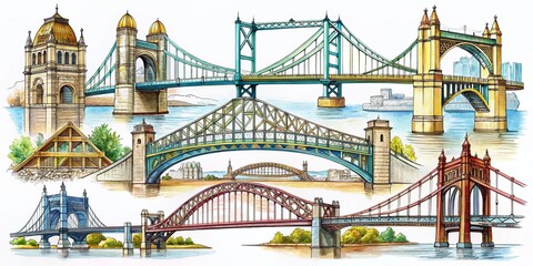 Obraz premium Hand-Drawn Famous Bridges: Architectural Sketches Collection