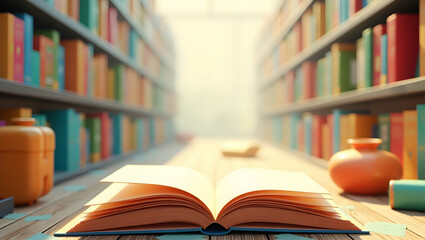 Celebrate International Children's Book Day with a Geometric Book Frame Design Featuring Stars and Books, Perfect for Quotes - Ideal Photo Stock Concept with Empty Space on the Left Side