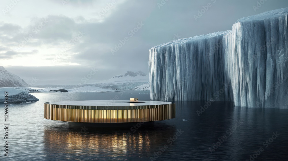 Aufkleber floating platform in arctic waters next to iceberg with subtle light