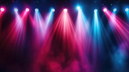 A concert background with a mix of red, blue, and purple lights, combined with fog effects, offering space for promotional logos.