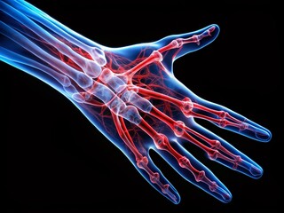 Hand X-Ray with Vascular System: Detailed Anatomy Medical Stock Image