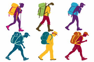 set of Backpacker silhouette vector illustration