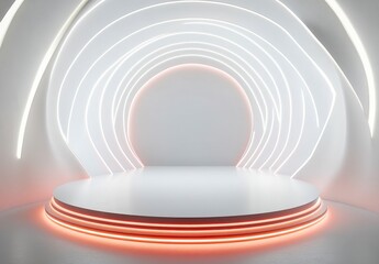 Obraz premium Modern Minimalistic Stage with Futuristic Neon Lighting Effects
