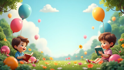 Playful World Health Day border with cartoon doctors and happy children offering space for messages concept as Playful health day frame featuring cartoon doctors and happy children for messages in  Ph