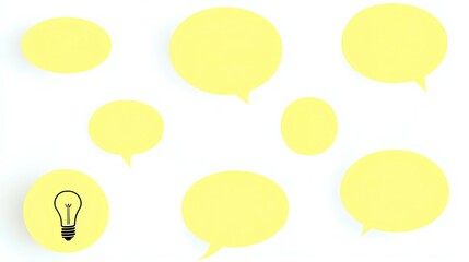 A set of speech bubble quote icons with lightbulb symbols in clip art style, isolated on a plain background