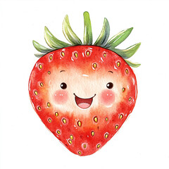 Obraz premium Minimal Isolated Watercolor of a Fresh Strawberry Being Eaten Capturing the Juicy Red Fruit in a Simple and Elegant Style Perfect for Food Art and Culinary Themes