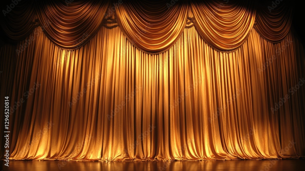 Poster a glimmering gold curtain backdrop with soft spotlighting, creating the perfect space for event deta
