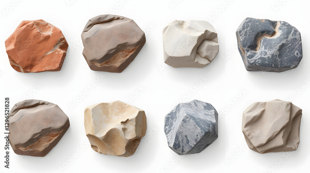 Fototapete a collection of eight smooth, polished stones of different colors and textures. the stones are arran