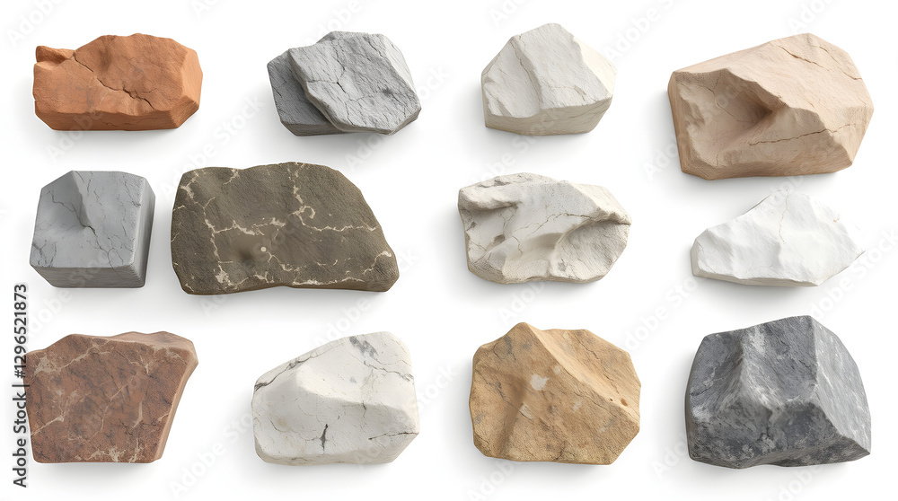 Aufkleber collection of various rocks and stones with different colors and textures