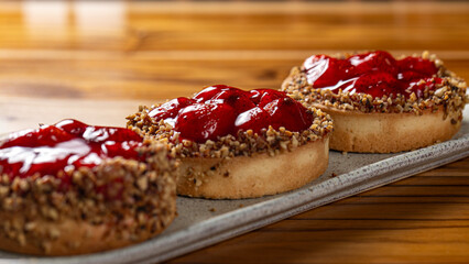 Strawberry pie with sweet sauce