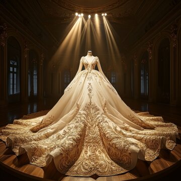 Regal 3D Bridal Gown with Dramatic Cathedral Train and Elegance