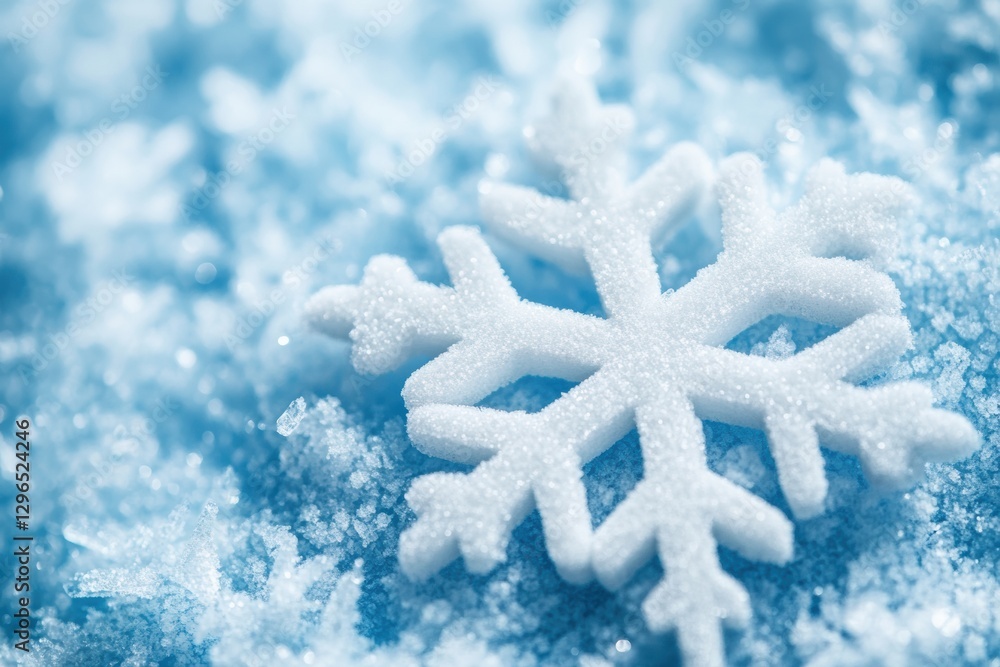 Fototapete snowflake resting on frosty blue surface during winter season in a natural setting with soft focus b
