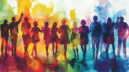 Colorful Silhouettes Watercolor Community Gathering