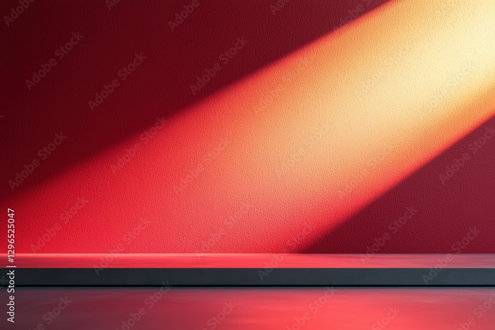 Aufkleber Empty tabletop on red wall with light beam creating dramatic shadows