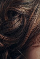 Naklejka premium A close-up of wavy, brown hair with a high-resolution, high-detail, and beautiful photographic quality. 