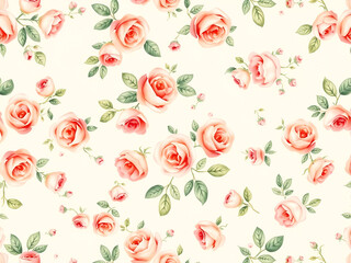 Fototapeta premium Seamless Beautiful Watercolor Roses on a Cream Background