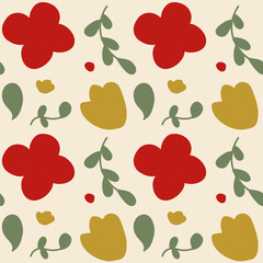 Seamless Floral Pattern with Red, Yellow, and Green Elements