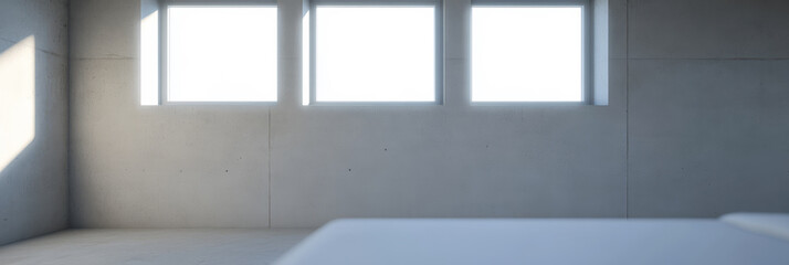 Fototapeta premium Minimalist interior with large windows and natural light in an empty space