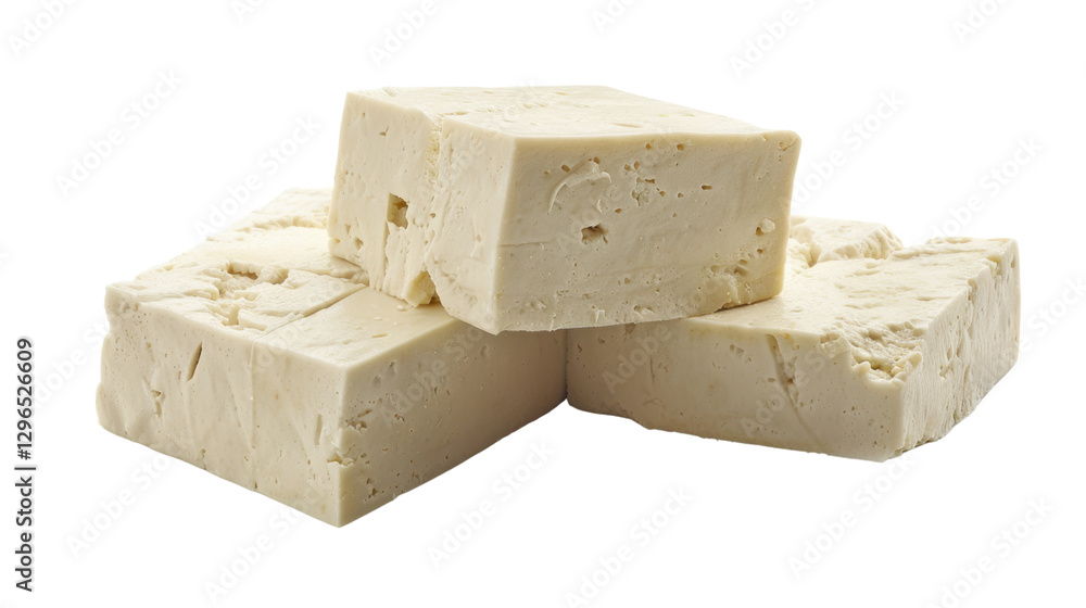 Poster three cubes of tofu forming a small stack on transparent background