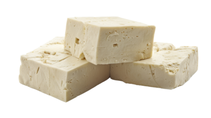 Three cubes of tofu forming a small stack on transparent background