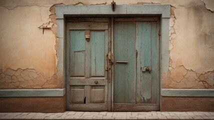 Fototapeta premium Art photograph worn old door and walls with slight cracks 