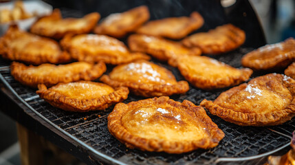 Delicious golden brown fried pastries cooking on grill hot food meal tasty snack lunch sweet image
