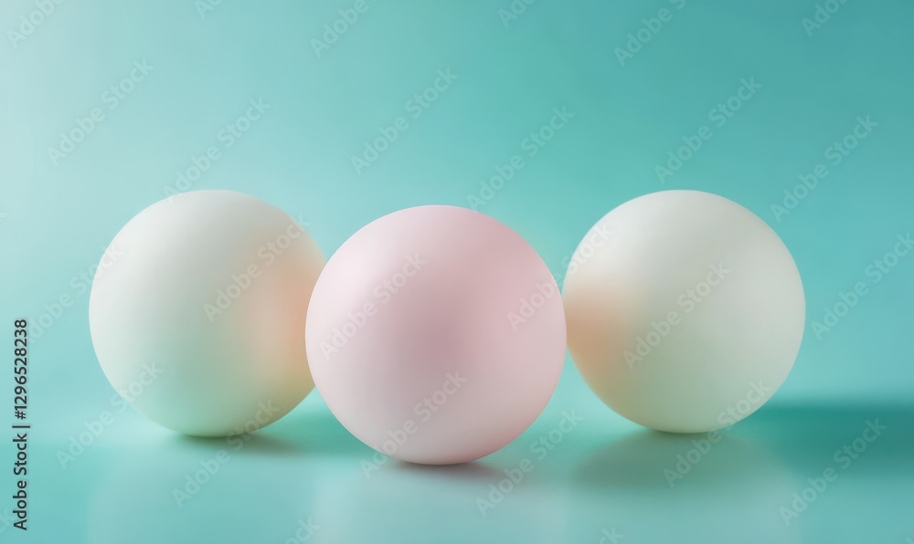 Aufkleber 3d spheres in pastel and vibrant tones floating on a turquoise background, illuminated by soft light