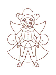 Retro Circus Performer in a Whimsical Setting – Vintage Adult Coloring Page on White Background