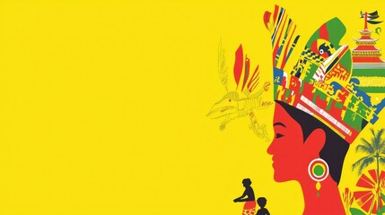 Cultural headpiece, profile, decorative background, possible use for design inspiration