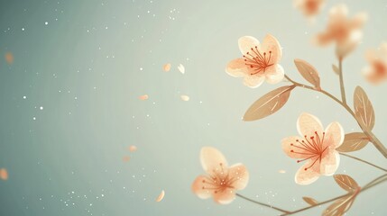 Peach blossoms, spring, gentle breeze, soft background, card design