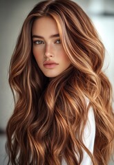 Naklejka premium A close-up of wavy, brown hair with a high-resolution, high-detail, and beautiful photographic quality. 