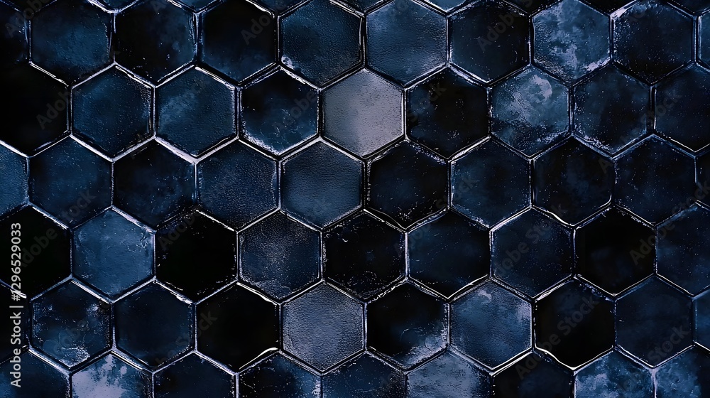 Poster a pattern of dark blue hexagonal tiles creates an interesting texture