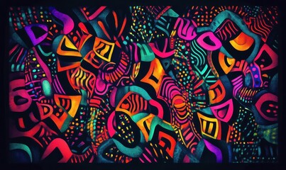 Obraz premium A modern digital design of geometric patterns in neon colors, symbolizing artistic expression and digital art.