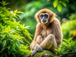 Obraz premium Hollock Gibbon in Rainforest Habitat - Wildlife Conservation Image
