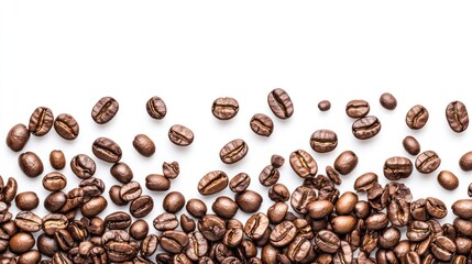 Obraz premium Roasted Coffee Beans on White Background for Coffee Shop Promotions