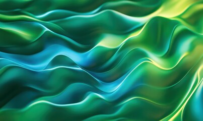 Obraz premium Abstract blue and green light waves flowing harmoniously, glowing dynamically to create a sleek futuristic aesthetic