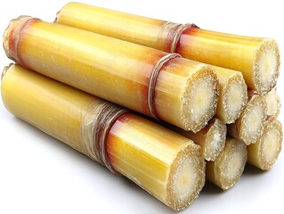 Ripe sugarcane stalks on white background