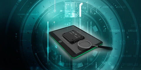 3d rendering microchips with mobile phone
