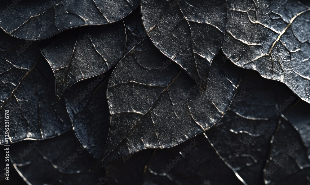 Aufkleber abstract close-up of black textured leaves illuminated by subtle light creating a sleek and modern n