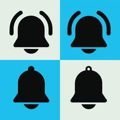Notification Bell Icon Set in Flat Design Style

