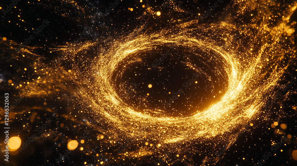 Poster abstract golden particle swirl background design image dark flow shiny black light space luxury